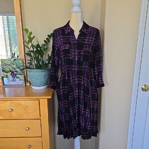 Torrid Purple Knee-Length Dress 3/4 Sleeve Collared Shirt